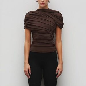 Elegant Brown Ruched Blouse NWT
